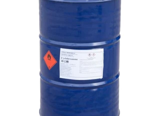 Drum of Cyclohexanone, a colorless industrial solvent