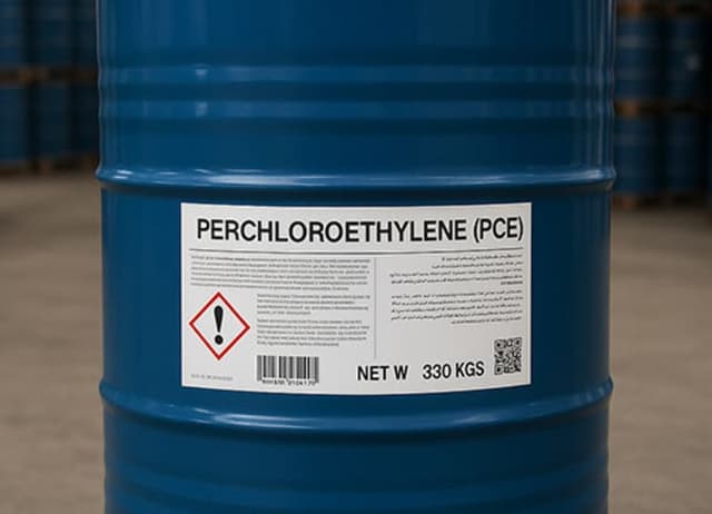 Drum of Perchloroethylene (PCE) in a warehouse