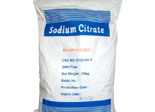 25 kg bag of Sodium Citrate with product details
