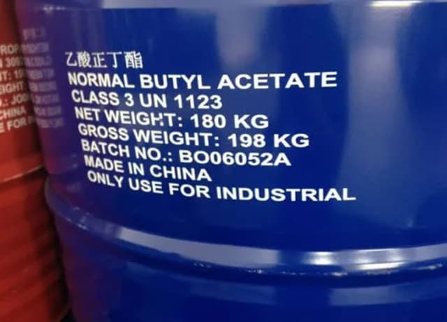 Normal Butyl Acetate in a blue industrial drum