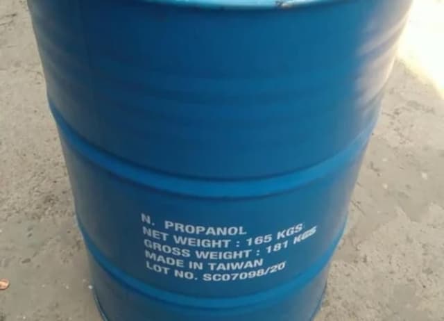Blue drum of N-Propanol with net weight 165 kg