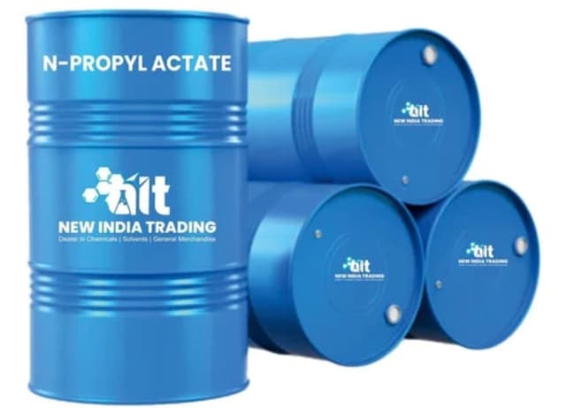 Blue drums of n-propyl acetate