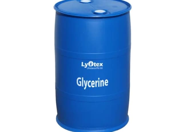 Blue drum of glycerine from Lyotex