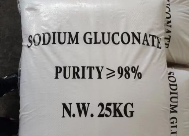 Sodium Gluconate in a 25 kg bag with purity information