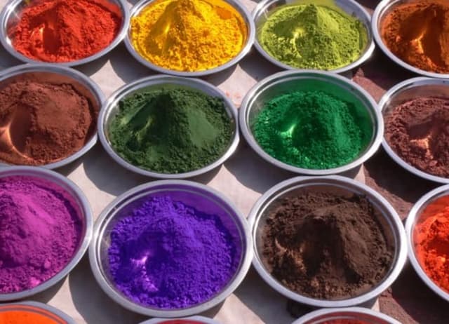Colorful pigment powders in bowls