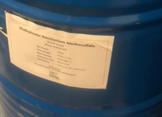 Dialkylester Ammonium Methosulfate in a blue drum